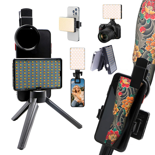 Tattoo Light with 120 LED Beads and 52MM CPL Filter Lens 360° Rotatable Clip Tattoo Equipment Supplies TikTok Remove Glare LED Polarized Fill Light for Video Recording,for Phone, Camera, Laptop, iPad