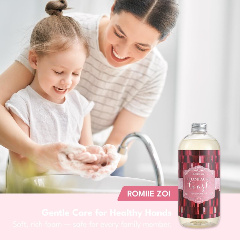 ROMIIE ZOI Liquid Hand Soap Refills Gift Set, Champagne, 3 x 26Fl Oz Bottles, Plant-Based, Non-Toxic, Gentle & Moisturizing Formula with Essential Oils for Bathroom, Kitchen & Holiday Gifting