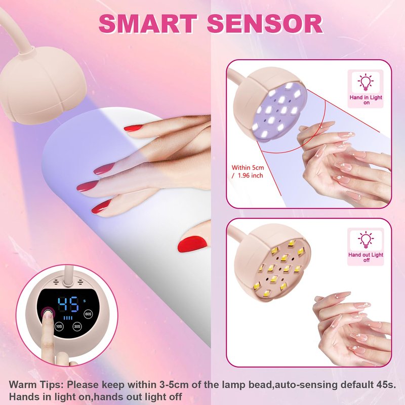 CGBE UV LED Nail Lamp, 36W Mini Cordless Flash Cure Lamp, USB Rechargeable Goosenecks LED Nail Light with 4 Timers & Auto Sensor for Salon Home DIY Use, White Diamond