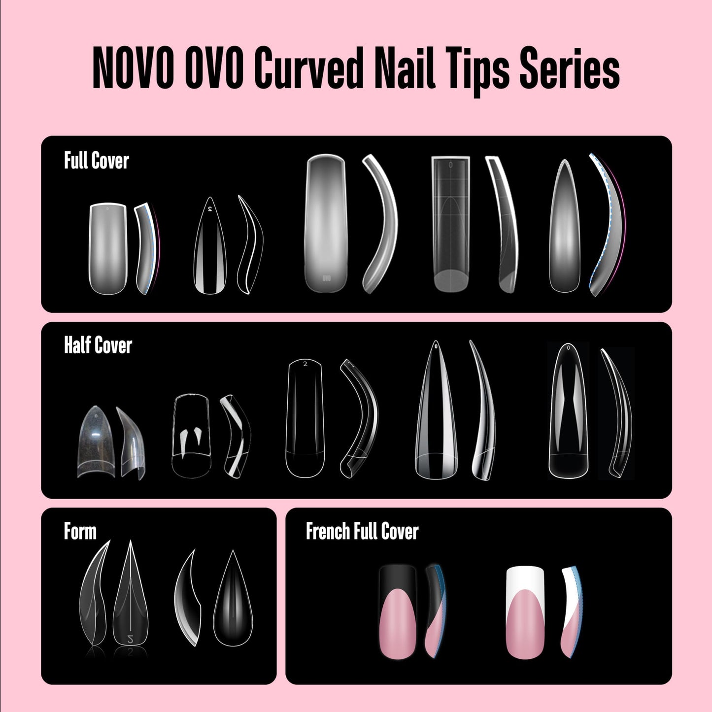 NOVO OVO Halloween XXL Curved Stiletto Almond French Tip Nail Tips, Soft Gel Extra Thick Long Acrylic Hawk Curve Fake Extension, Need Builder Gel & Top Coat, Full Cover Press on DIY 12 Sizes 240 pcs