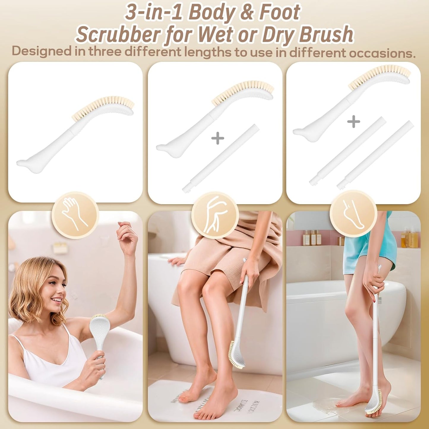 Foot Brush & Foot File Set - 3-in-1 Foot Scrubber with Adjustable Long Handle | Gift Boxed (White)