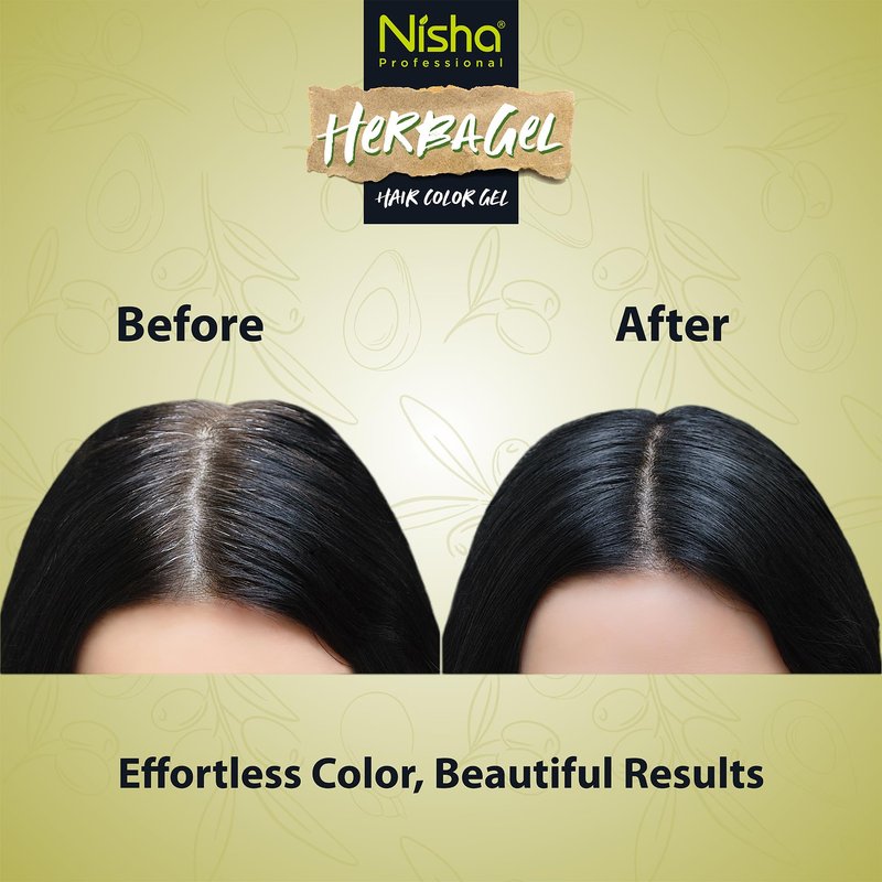 Nisha Herba Gel Hair Colour Gel, Original Black 100ml + 100ml | No Ammonia, No Stain, Non-Drip Vegan Formula | Permanent Hair Colour & Hair Dye | 100% Grey Coverage & Long-Lasting Shine