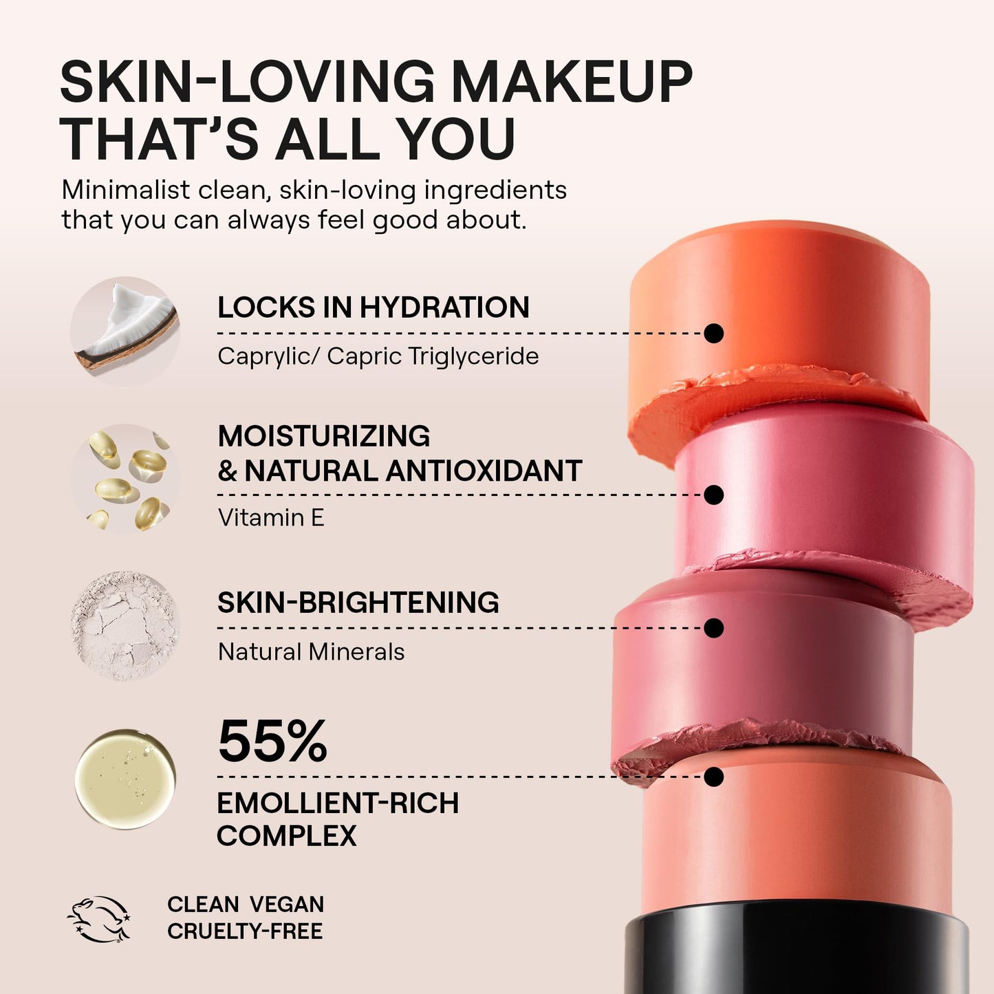 Nudestix Nudies Bloom All Over Dewy Color – 3-in-1 Cream Blush Stick for Cheeks, Eyes & Lips with Built-In Brush | Sheer, Glossy Finish | Vegan, Long-Wear, Multi-Use Makeup