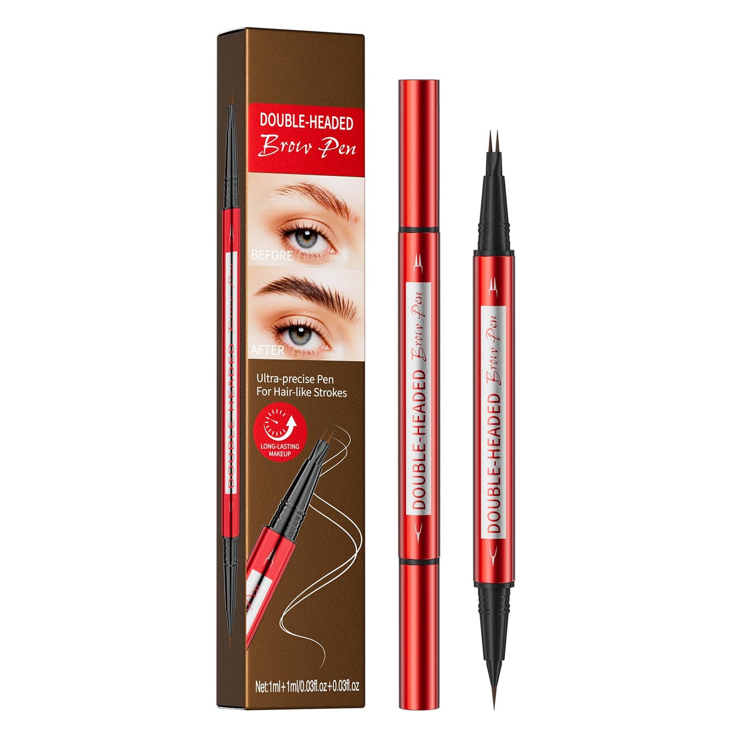 Waterproof Brown Eyebrow Pencil for Women - Dual Head Microblading & Thin Liner, 2-in-1 Non-Smudging Brow Makeup(2# Brown)