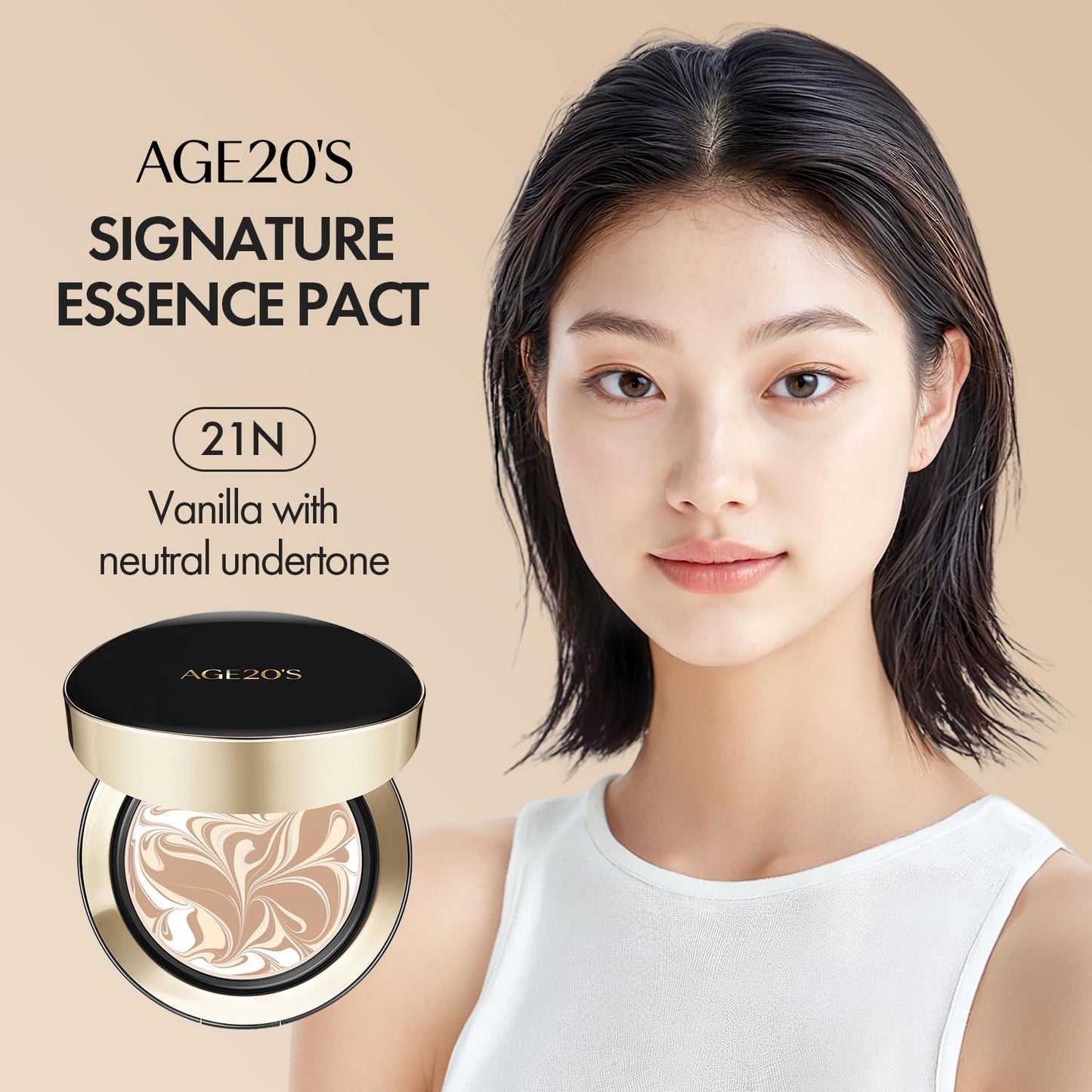 AGE20'S Signature Essence Pact SPF 50+ - Cream Foundation with Dewy Finish | 21N Vanilla | Natural Coverage