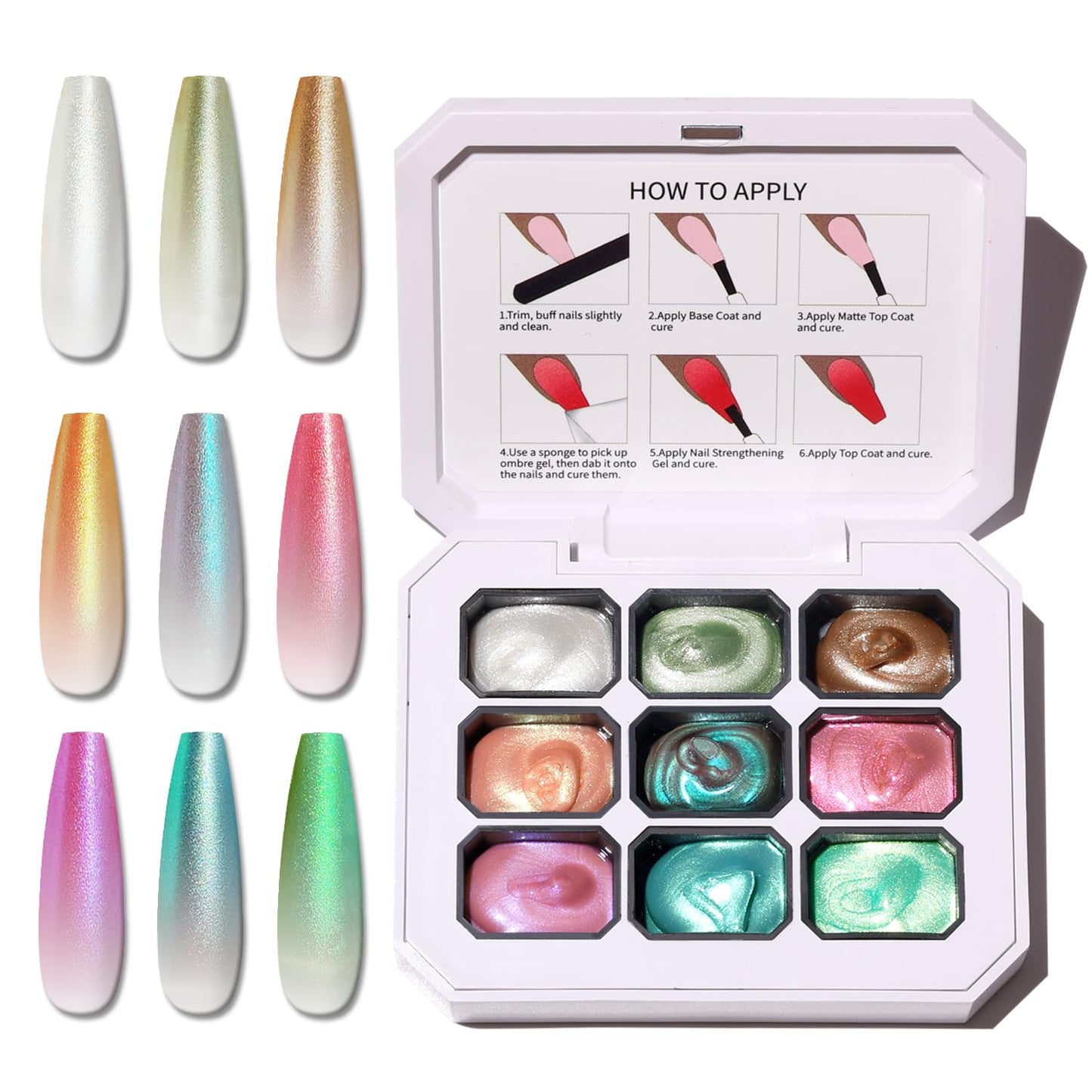 Ombre Nail Gel Set - 9 Colors Sponge Pat Paint for Floral Nail Art, No Wipe, UV/LED Curing
