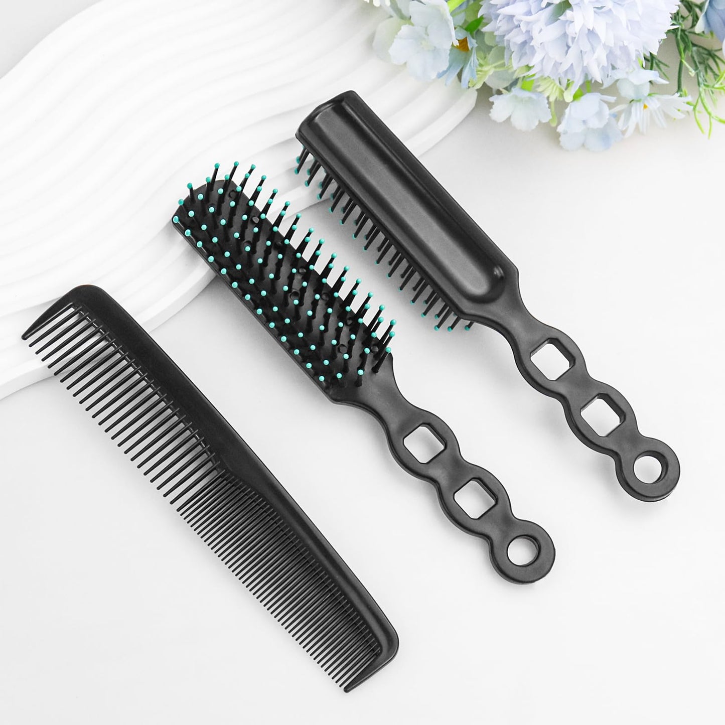 Gisdo 100 Pcs Hair Brush Combs Set in Bulk for Homeless Individually Wrapped, Bulk Hair Brushes 50 and 7 inch Hair Combs 50 for Women Kids Hotel Homeless Charity (Black)