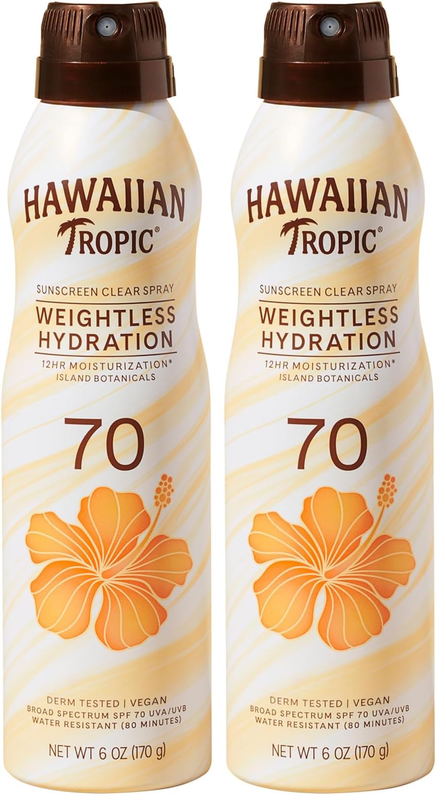 Hawaiian Tropic Sunscreen Spray SPF 70 | Weightless Hydration | Clear Spray | Oxybenzone Free | 6oz