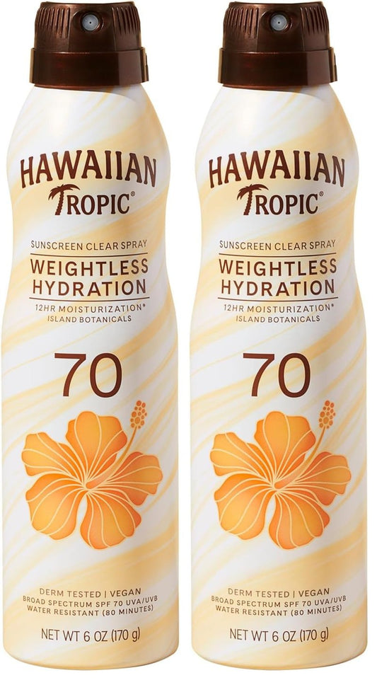 Hawaiian Tropic Sunscreen Spray SPF 70 | Weightless Hydration | Clear Spray | Oxybenzone Free | 6oz