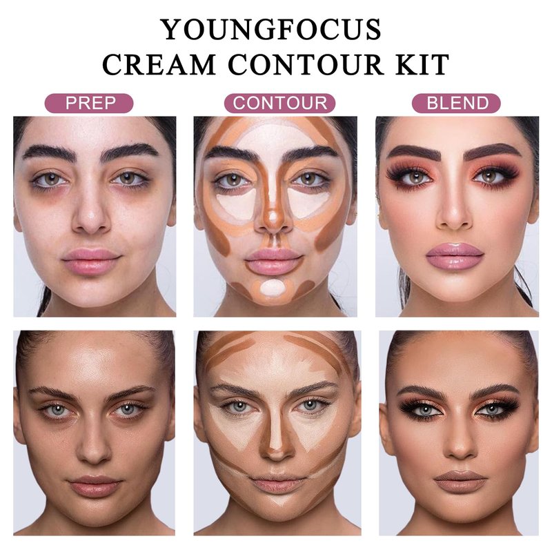 Youngfocus Cosmetics Cream Contour Highlighter Makeup Palette, Best 8 Color Blendable Bronzer Contour Kit, Vegan Cruelty Free Hypoallergenic Face Sculpting Makeup for Beginners