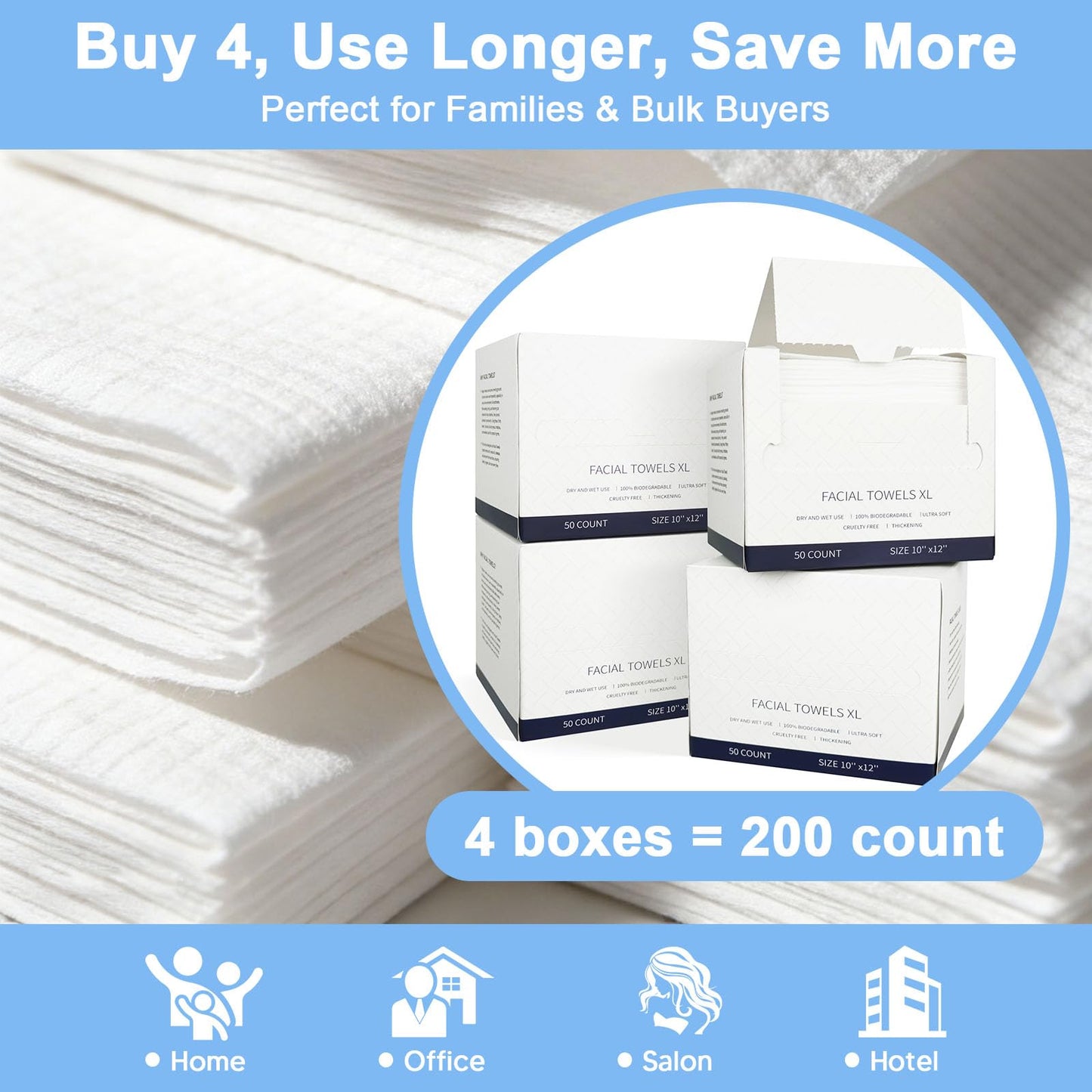 200 Count Disposable Face Towels – Value Pack Extra Thick Biodegradable Facial Cleansing Towels – Lint Free Dry Wipes – Soft Makeup Remover Cloth for Sensitive Skin