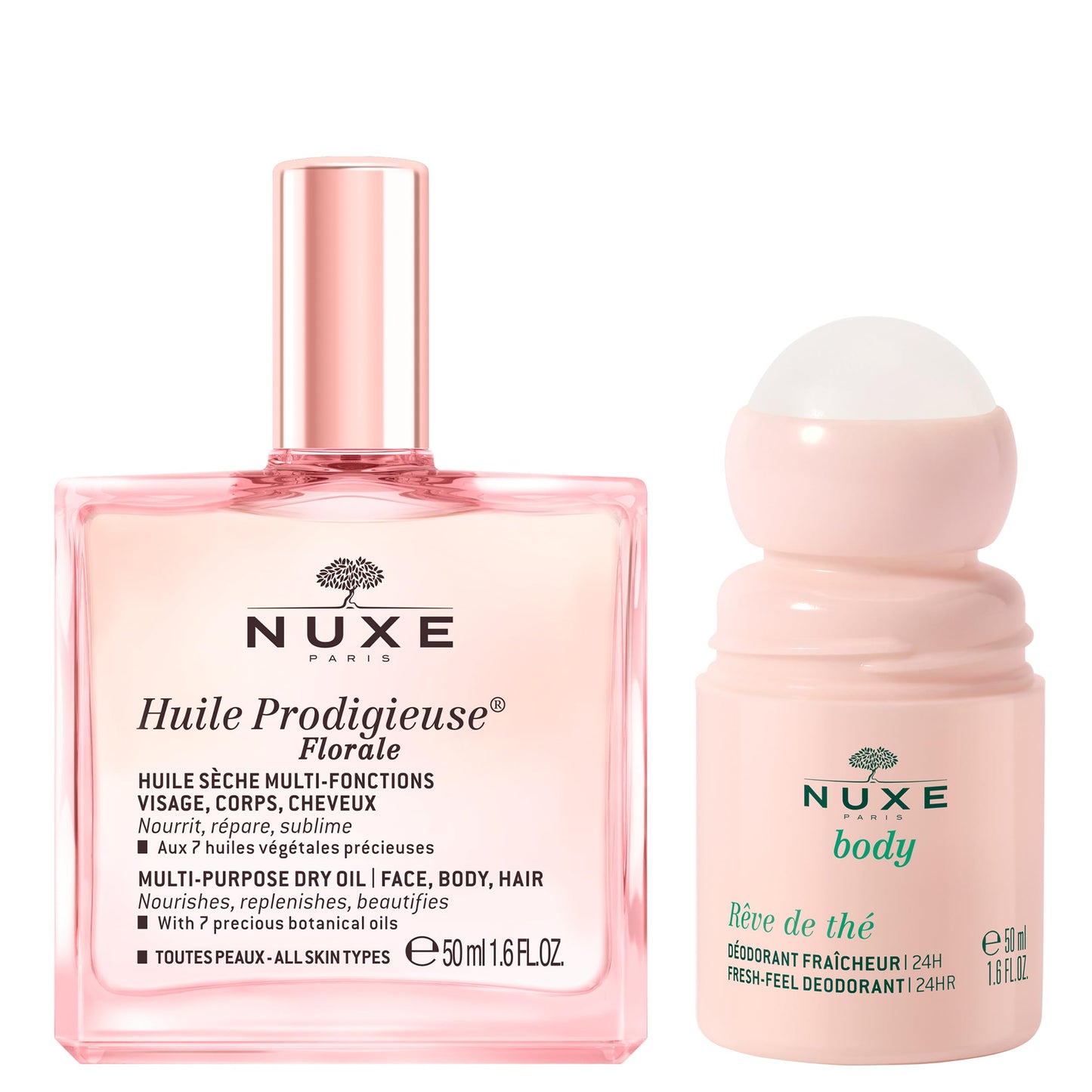 NUXE Huile Prodigieuse Floral (1.6 Fl Oz) & Rêve de Thé Aluminum-Free Deodorant (1.6 Fl Oz), Skincare Duo for Radiant Skin & 24-Hour Freshness