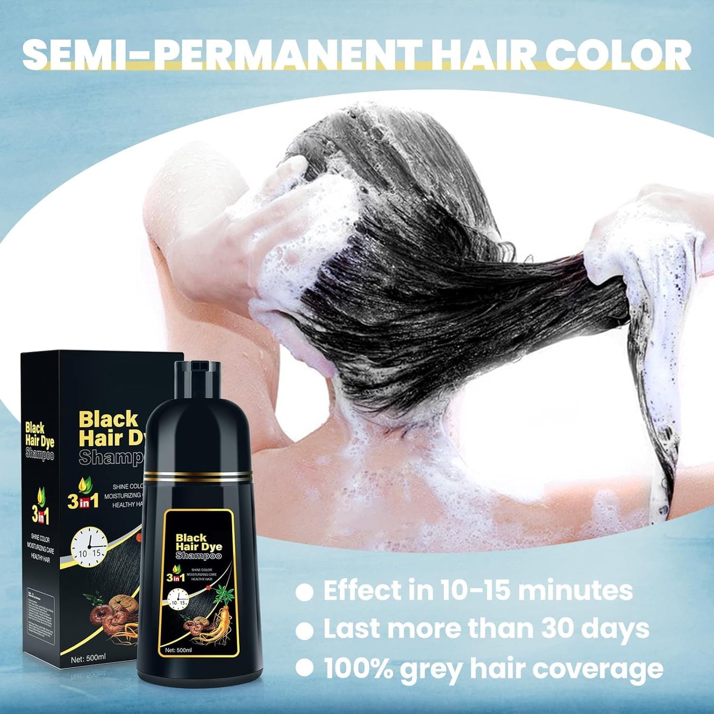 JUANCHI Chestnut Brown Hair Dye Shampoo 3 in1, Chestnut Brown Shampoo Hair Dye for Gray Coverage, Hair Color for Women Men, Herbal Formula, Lasts 30 Days, 500ml (16.90 oz)