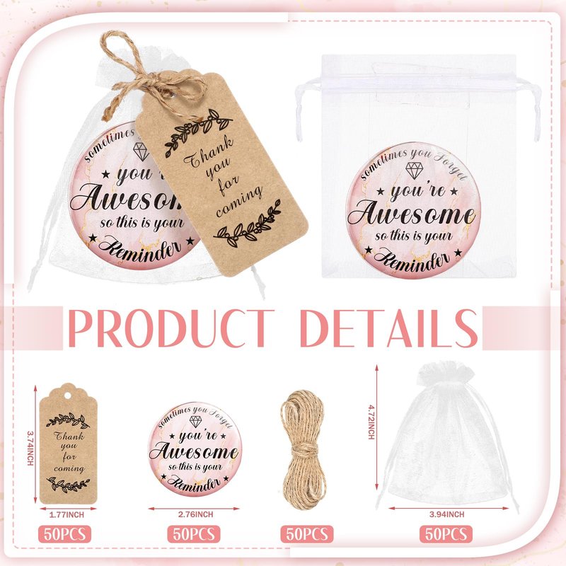 100 Sets 2.76" Inspirational Compact Mirrors Bulk Mother's Day Appreciation Gifts Small Pink Pocket Purse Makeup Mirror Souvenir Bag for Stuffer Items Women Graduation Quinceanera Employee (Awesome)