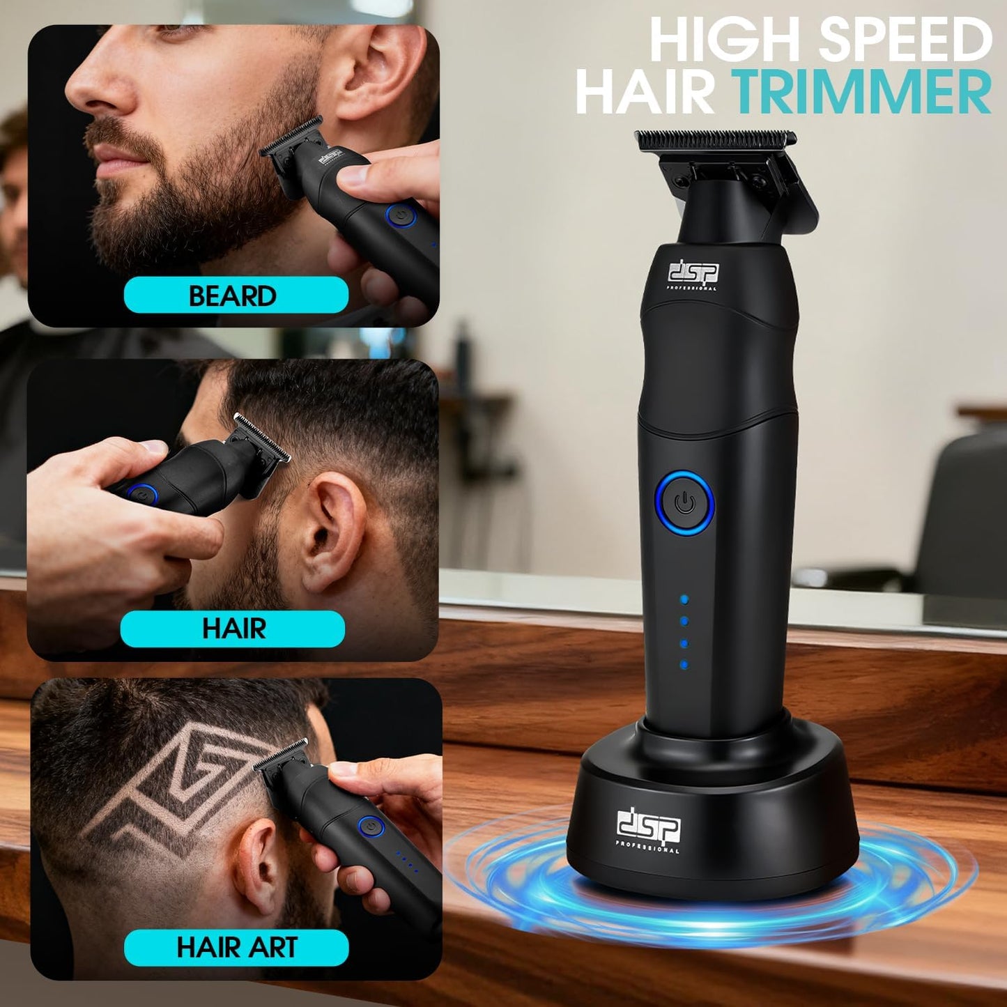 Professional Hair Trimmer for Men - Cordless Beard & Mustache Trimmer with Indicator Light | Low Noise, Zinc Alloy Body (Black)