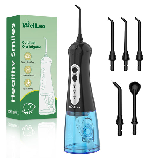 WellLeo Water Flossers for Teeth, Portable Oral Irrigator Rechargeable Water Dental Flosser Pick with High Pressure 5 Jet Tips, IPX7 Travel Water Flossing for Brace Teeth Cleaner Gum Care