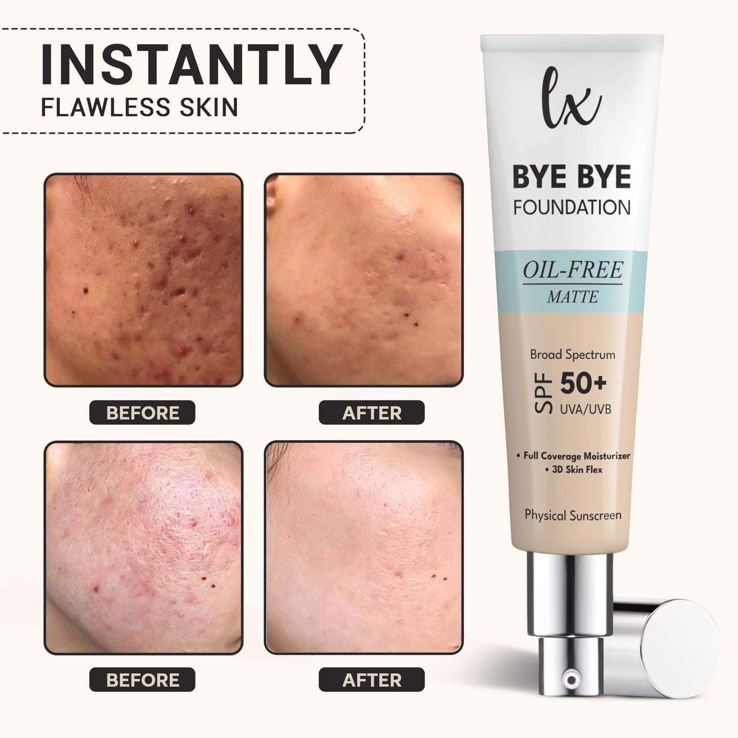Lx Blend Bye Bye Foundation Oil Free Matte Coverage Moisturizer With SPF 50