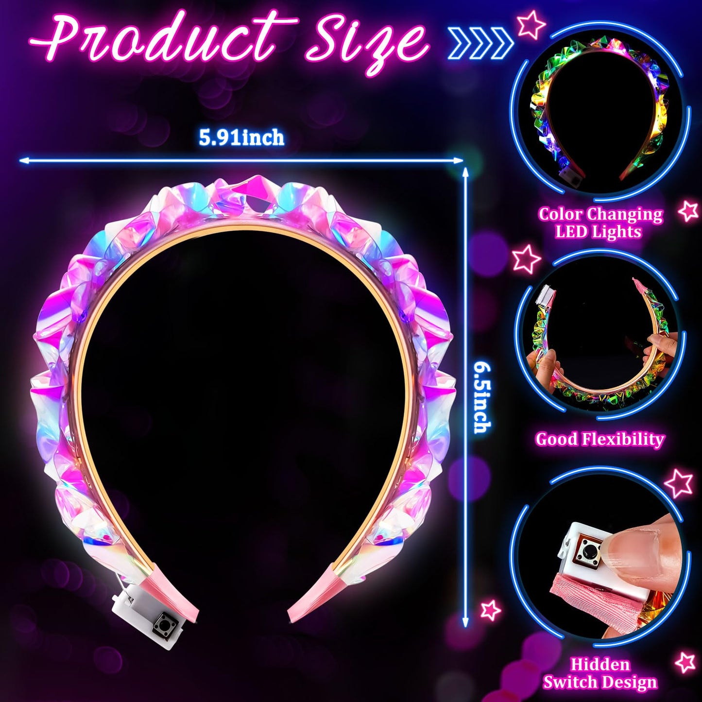 Tigeen 8 Pcs Light up Headband LED Glow Headbands Glow in The Dark Headband LED Hair Accessories for Wedding Party Favor