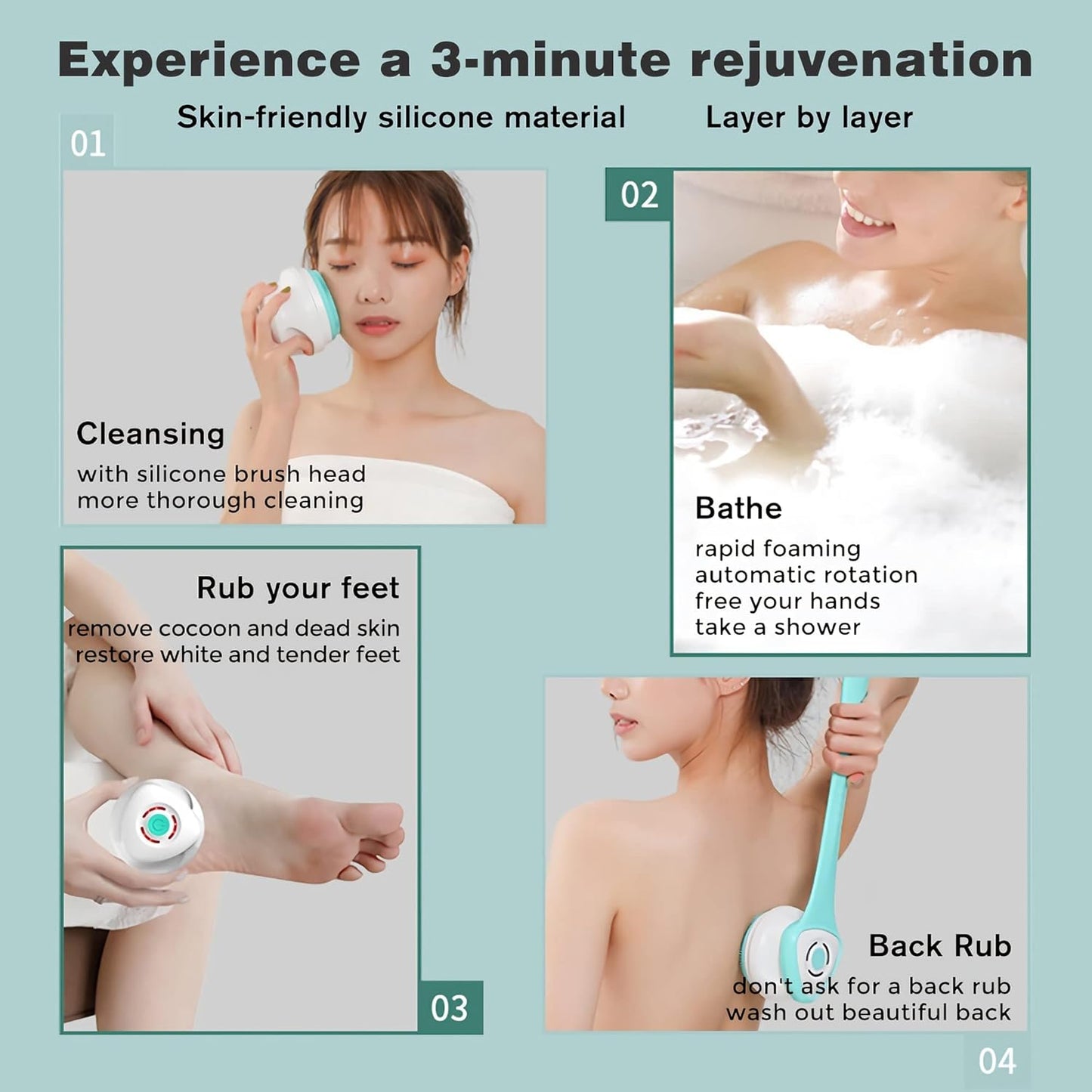 Electric Shower Brush - 5-in-1 Body Scrubber & Facial Exfoliator | White Color