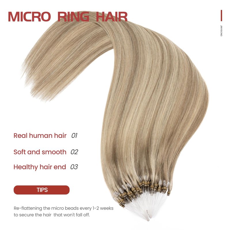 Microlink Hair Extensions Human Hair 14 Inch Blonde Highlight Micro Bead Hair Extensions #16/22 Micro Loop Hair Extension 1g/s 50g