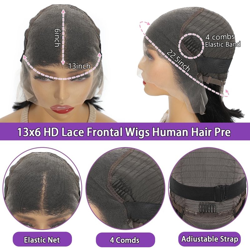 Human Hair Bob Wig - 13x6 Lace Front, 180% Density, 10 Inch for Black Women