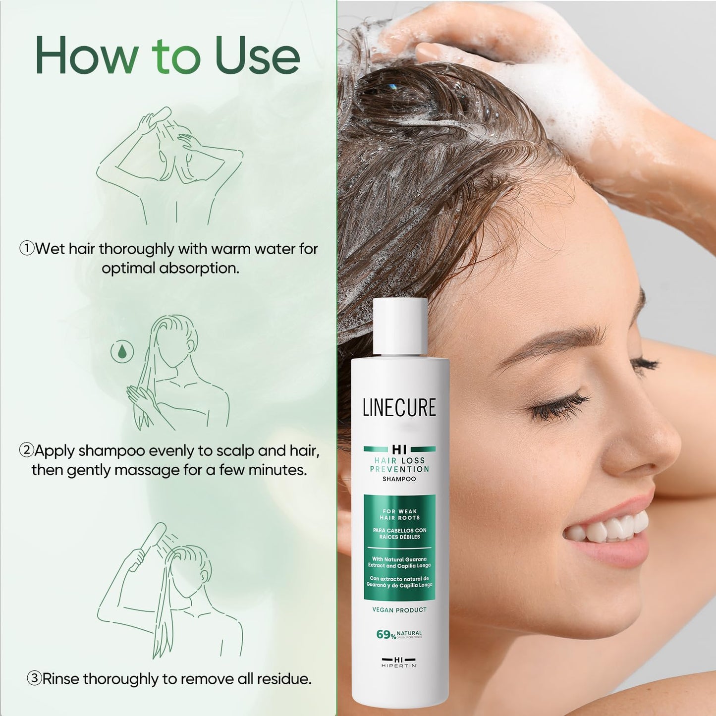 Hipertin Shampoo with Guarana Extract Natural Ingredients for Men Women 10.14 Fl Oz