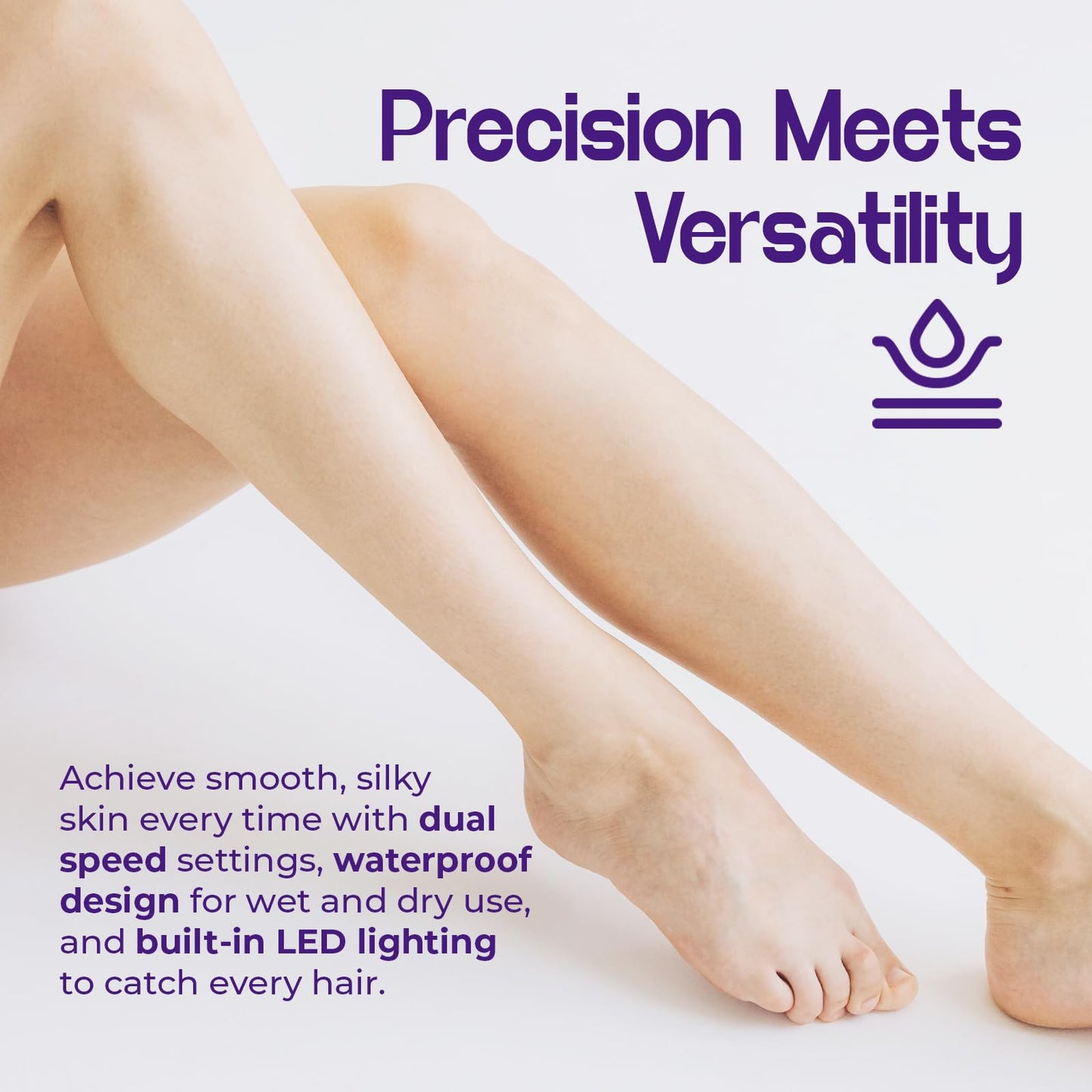 Pursonic 6-in-1 Smooth Glide Epilator for Women, Wet & Dry Electric Hair Removal Device with LED Light, Callus Remover, Exfoliating Brush, Shaver Head, Massage Attachment, Rechargeable Battery