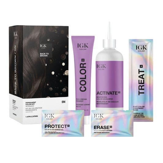 IGK Permanent Hair Color Kit | 5N Back To Brown Natural Brown | Salon-Quality Permanent Hair Dye | 100% Gray Hair Coverage | Ammonia-Free Color for Shinier, Softer Hair