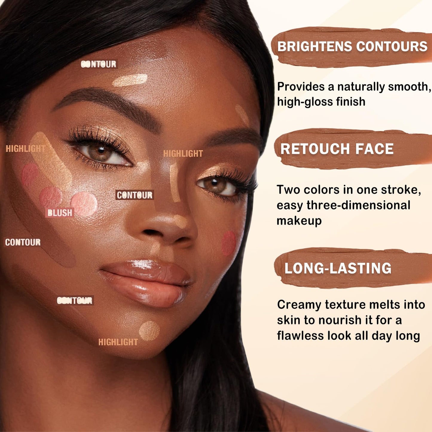 LZXLUKGIR 6 Colors Cream Contour Stick Makeup Contour Kit,Double-ended Cream Bronzer Stick,Highlighter Stick,Cream Blush Stick,Lightweight Contour Makeup Kit for Beginners - Set A