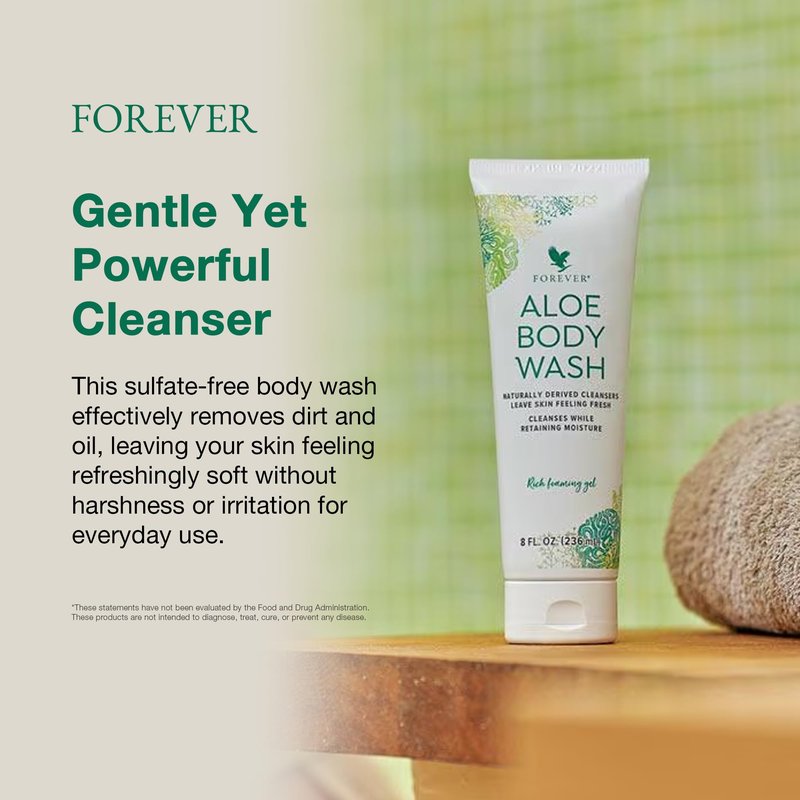 Forever Diving - Forever Aloe Body Wash - Sulfate-Free Cleanser with Aloe Vera, Argan Oil & Vitamins A, C, E - Inviting WoOzods & Amber Scent - 8 Fl