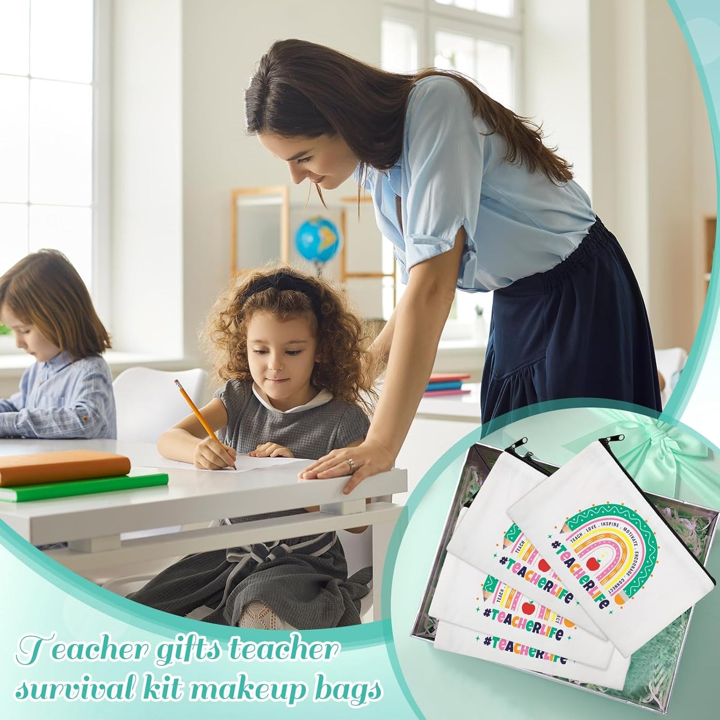 Teacher Survival Kit - 28 Pcs Rainbow Canvas Makeup Bags | Zipper Cosmetic Pouches for Appreciation Gifts