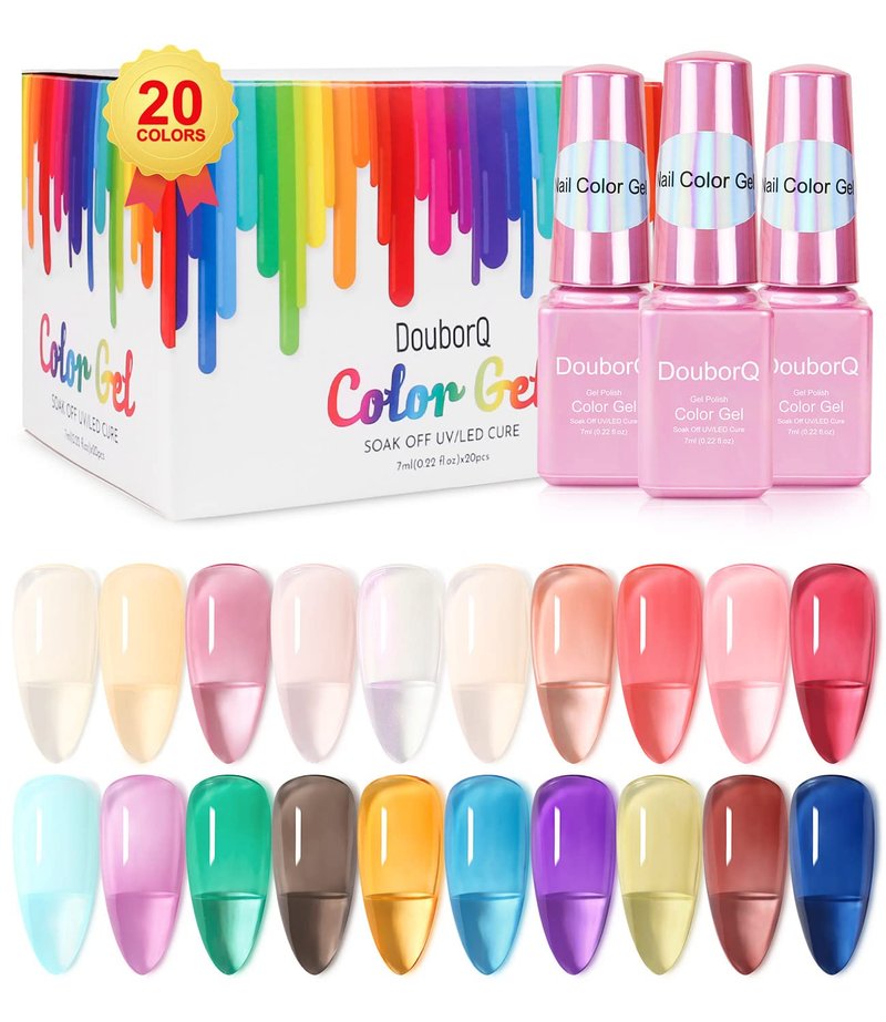 20 Bottles Jelly Gel Nail Polish Glass Translucent Crystal Blue Pink Red Pink Clear Green Yellow Purple Colors UV Soak Off LED Gel 7ml Soak Off Manicure Kit