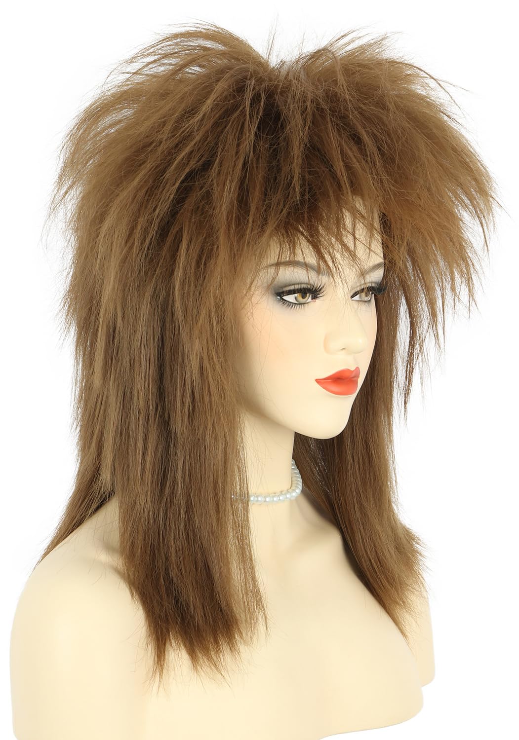Long Curly Brown Wig for Women & Men - 70s/80s Rocker Mullet Costume | Perfect for Halloween & Cosplay