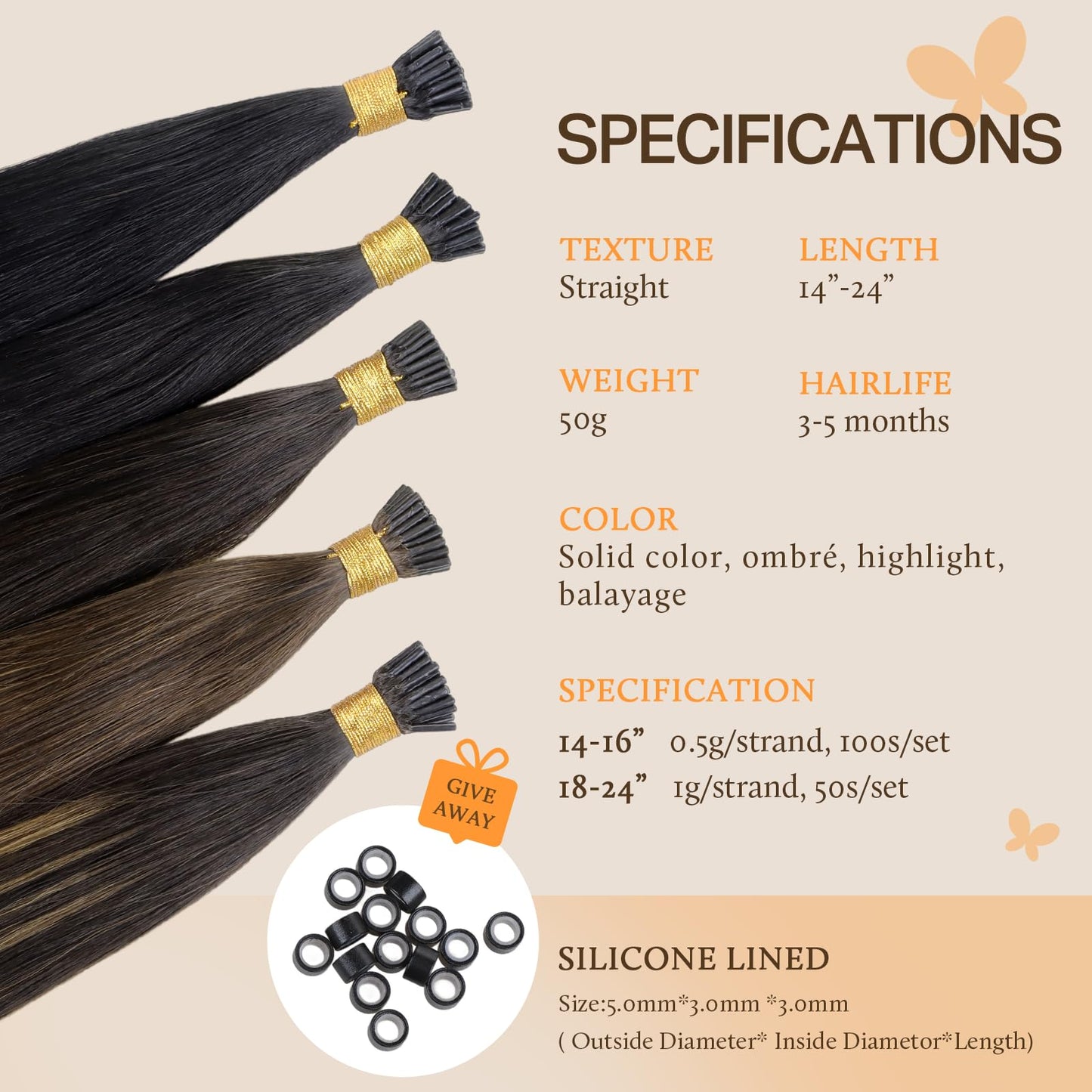DOORES I Tip Hair Extensions Real Human Hair, Balayage Dark Brown to Chestnut Brown 18 Inch 50g/50s,I Tips Invisible I Tips Extensions Cold Fusion