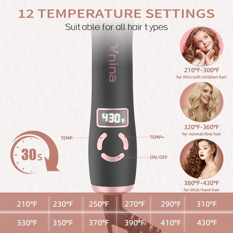 Rotating Curling Iron 1 Inch, Automatic Curling Wand with 12 Temperature & Memory Mode Perfect for Beach Waves, Fast Self Curling Wand, Suit for Medium or Long Hair