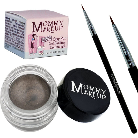 Mommy Makeup [Bundle - Save 20%] Waterproof Stay Put Gel Eyeliner in Mischievous + Pointed Eyeliner Brush