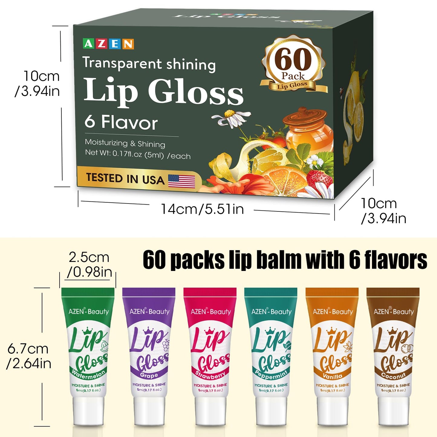 AZEN 60 Pack Lip Gloss Set, Clear Lip Gloss Bulk, Lip Oil for Dry Cracked Lips Moisturizing Hydrating Nourishing with Vitamin E, Mothers Day Gifts for Women