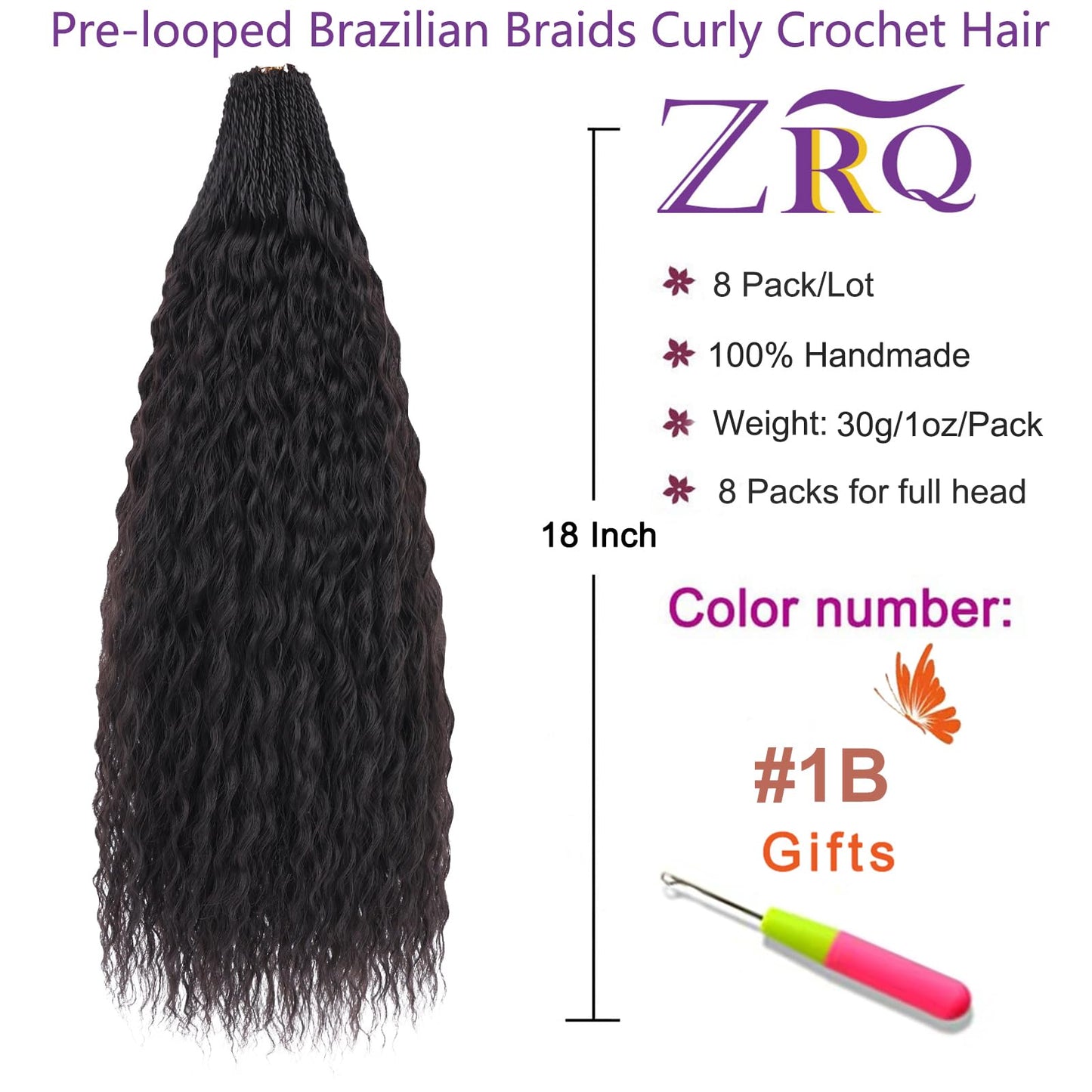 ZRQ Pre looped Micro Brazilian Braids Curly Crochet Hair 18 inch Water Wave Crochet Hair Afro Kinky Curly Crochet Hair Extensions Deep Wave Synthetic Crochet Hair For Women