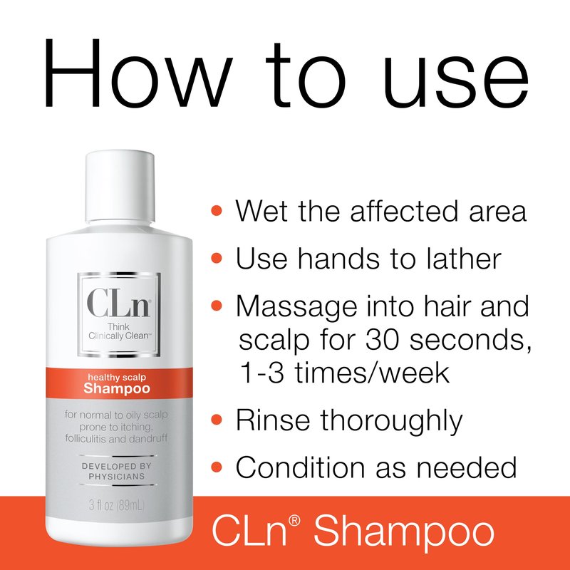 CLn Shampoo with Salicylic Acid – 3 fl oz, Clarifying Anti Dandruff Shampoo for Oily Hair, Itchy or Flaky Scalp Prone to Dandruff, Folliculitis & Seborrheic Dermatitis, Hypoallergenic Formula