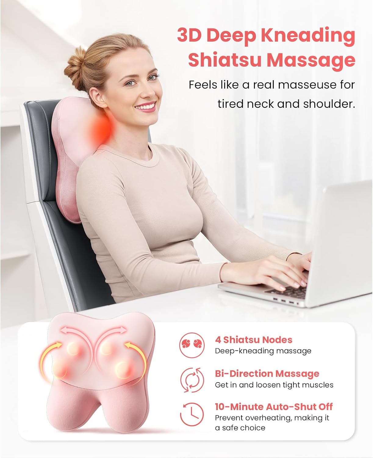 Back Massager with Heat - Deep Tissue Shiatsu Massage Pillow for Pain Relief | Soothing Muscle Tension Relief