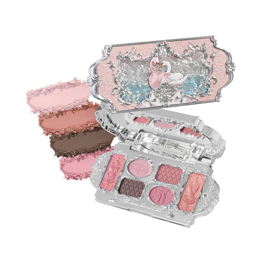 Flower Knows Swan Ballet 6-Color Makeup Palette,Soft Rosy Pink