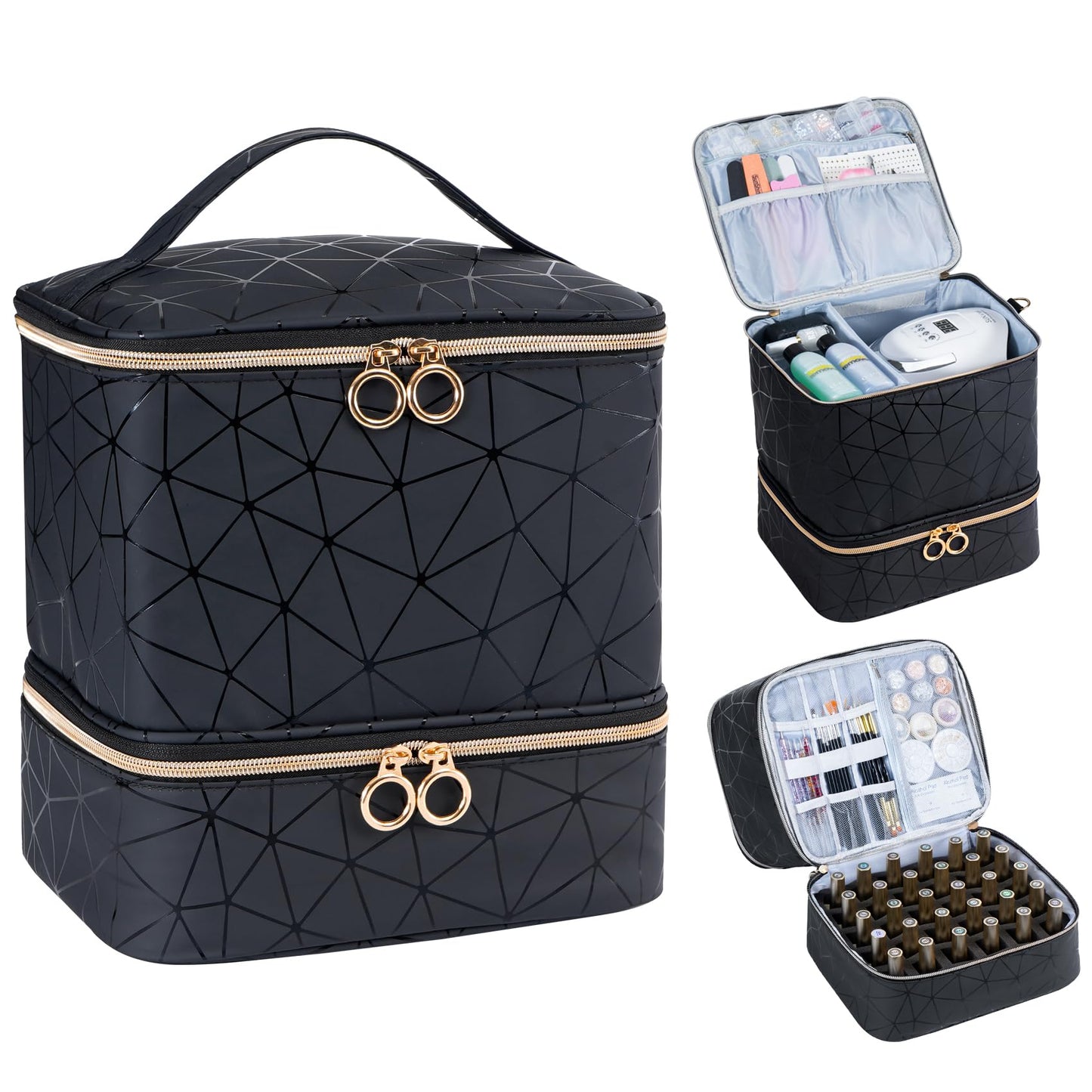 Uross Nail Polish Organizer Bag Holds 42 Bottles Nail Polish & Nail Lamp, Large Gel Polish Organizers and Storage box for Nail Tech, Nail Kit Supplies Organizer Case - Leopard