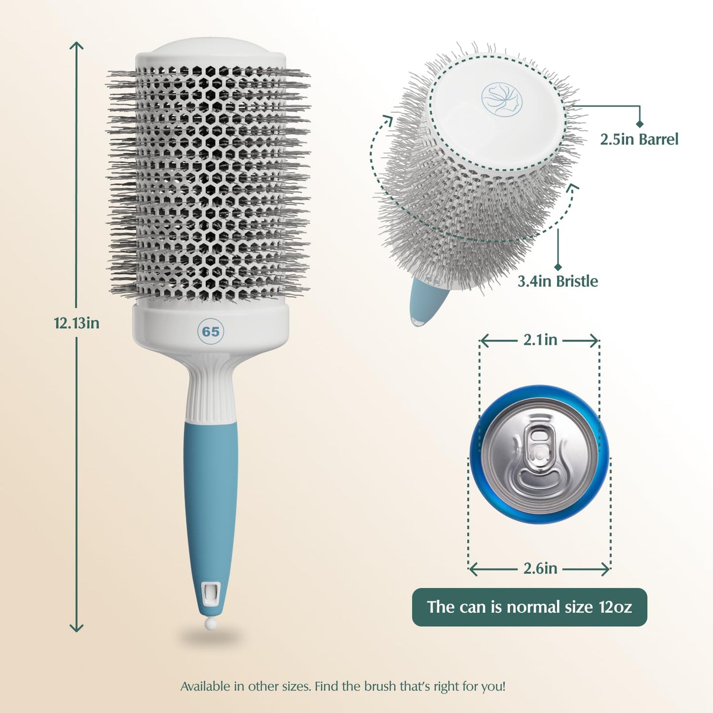 Round Brush for Blow Drying - Extra Large Ceramic Ion Thermal Barrel for Maximum Volume | Lightweight Hair Brush (Bristle 3.4 in, Barrel 2.5 in)