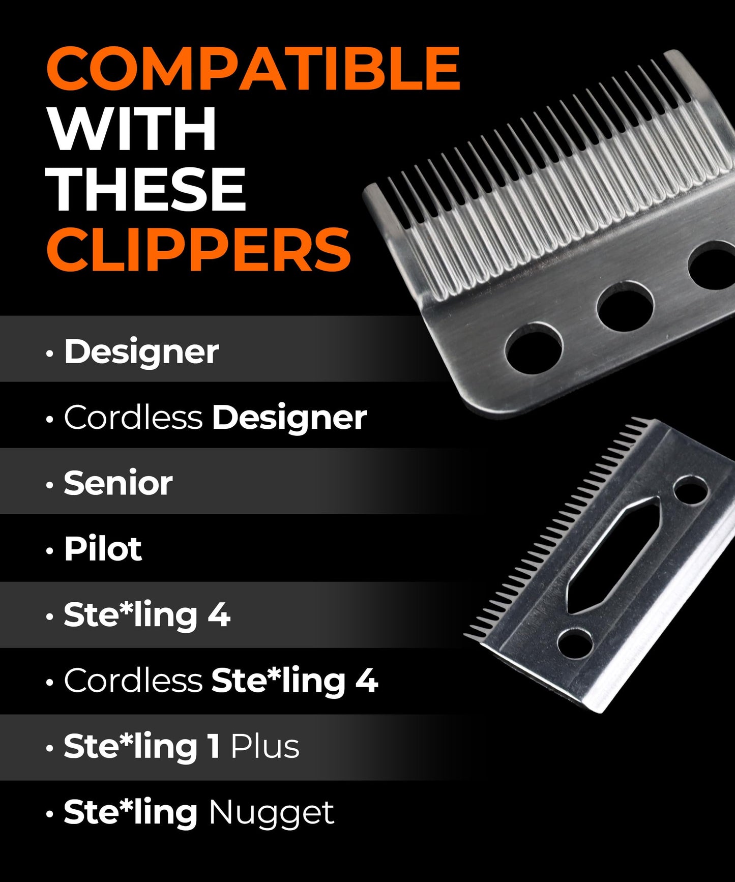 Professional 3-Hole Adjustable Clipper Blade Replacement Compatible with Wahl Designer, Senior, Cordless Designer, Pilot & Sterling Clippers, 1–3 mm Fade Blade