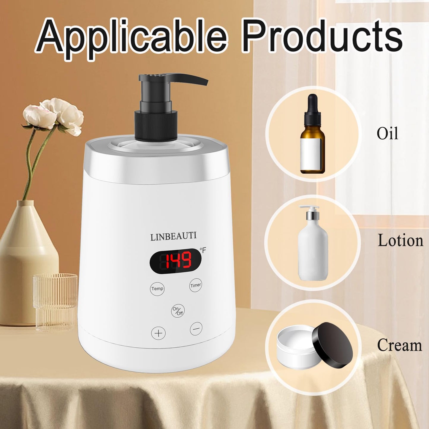 LINBEAUTI Massage Oil Warmer Bottle Professional Lotion Heater for SPA, Automatic Oil Warmer Heated Oil Lotion Cream for Salon, Barber Shops, Home, with Two Oil Bottle Dispenser (white)