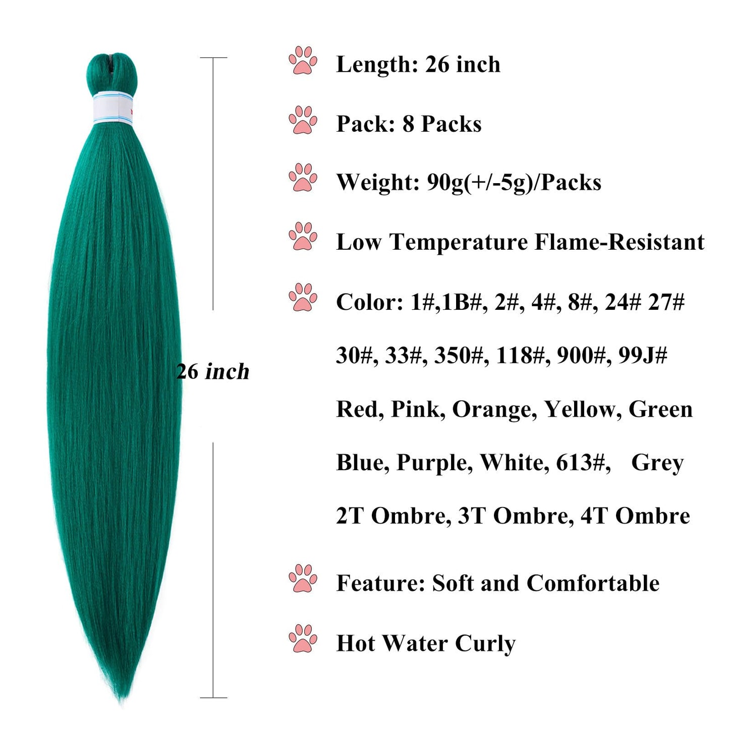 Ai Yuchen Pre Stretched Braiding Hair Green Knotless Teal Braiding Hair Pre Stretched Colored Hair Extensions for Braiding Box Braids Prestretched Braiding Hair 26 inch