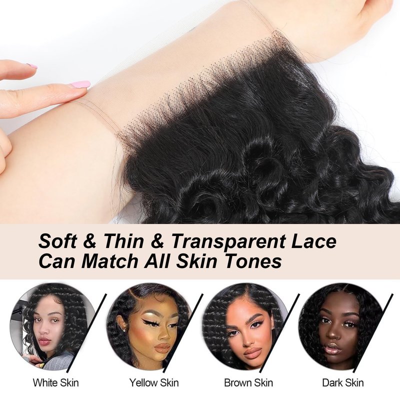 5x5 Deep Wave Lace Closure 100% Human Hair HD Transparent Invisible Lace Closure 12A Brazilian Virgin Remy Human Hair Frontal Closure Free Part Pre Plucked Natural Black 16 Inch