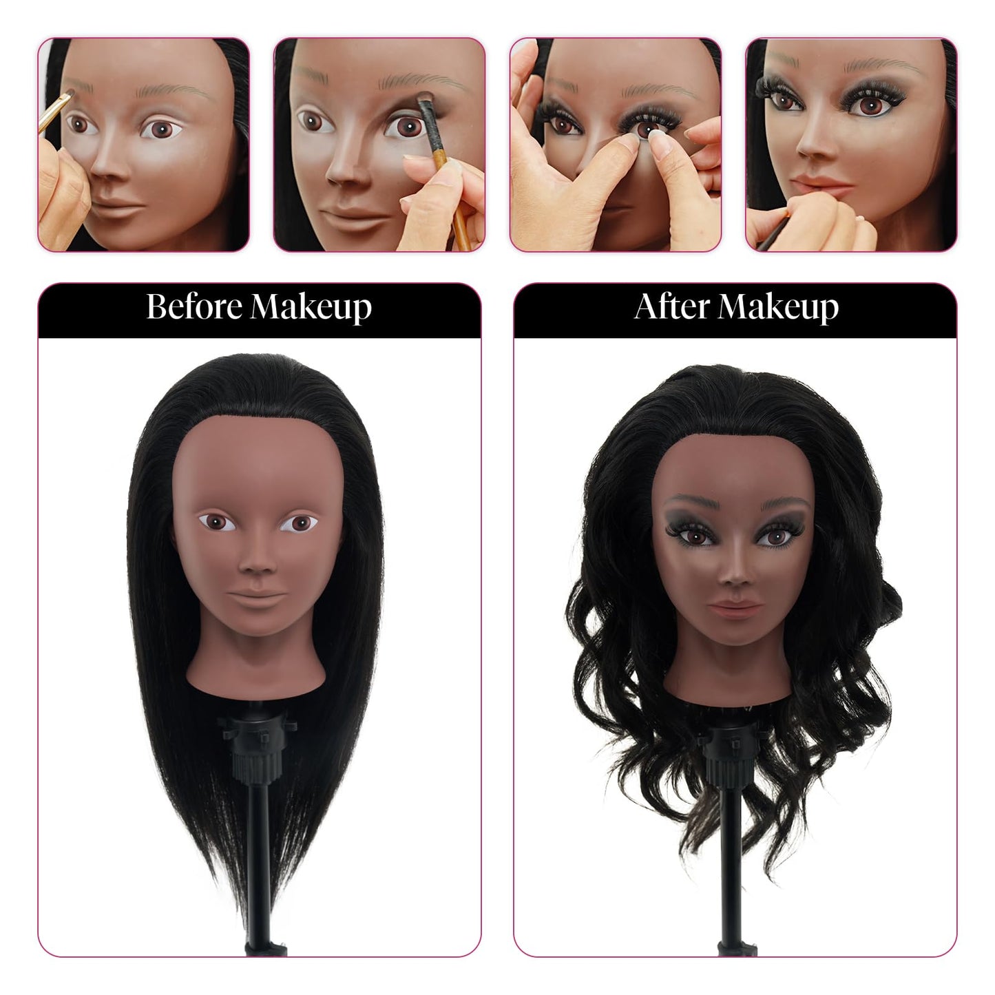 Mannequin Head 80% Human Hair with Tripod Stand, 28 Inch Makeup Cosmetology Manikin Head Braiding Mannequin Head with stand, Hairdressing Training Practice Doll Head for Hair Styling with Table Clamp