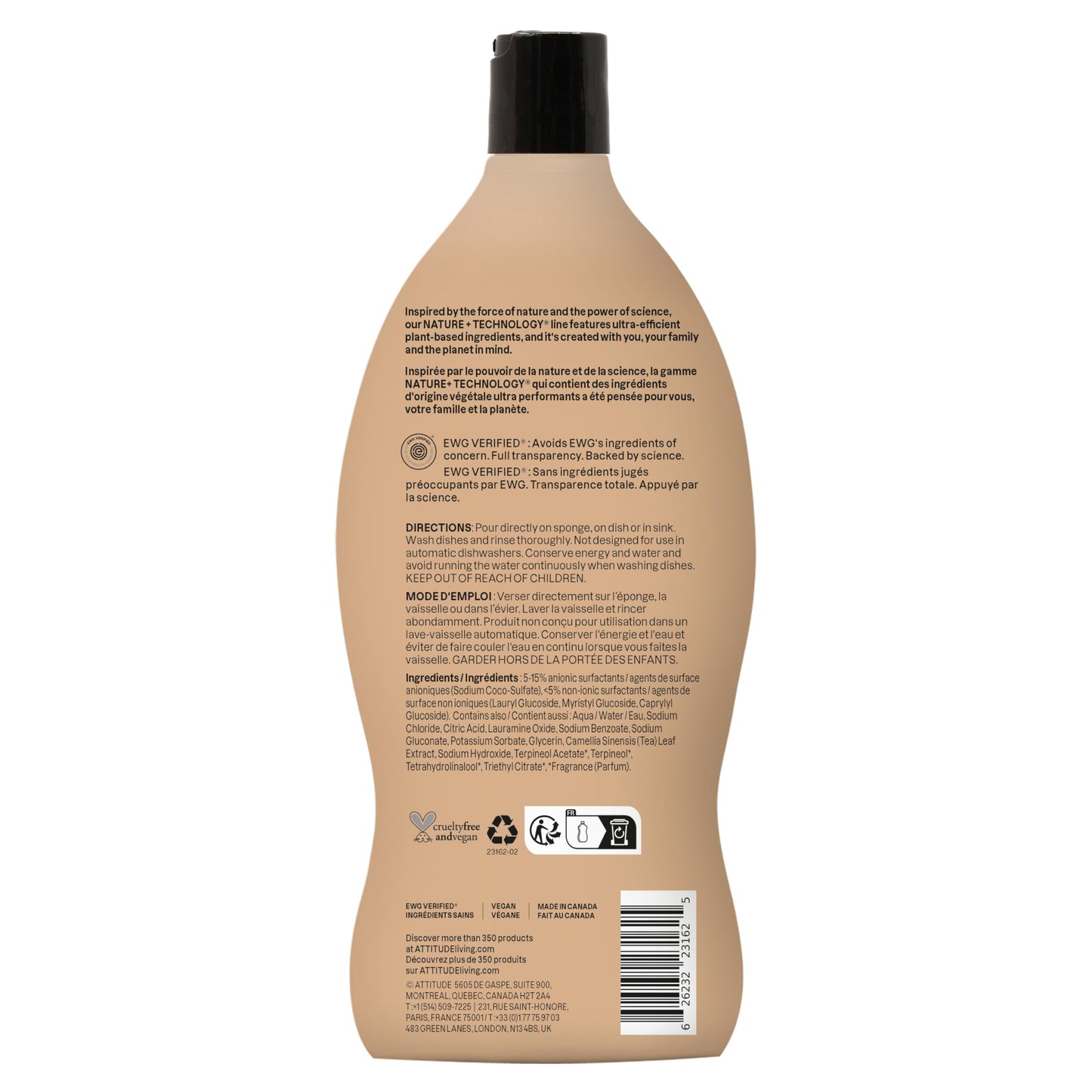 ATTITUDE Dish Soap, EWG Verified, Plant-Based & Vegan Dishwashing Liquid, Naturally Derived, Italian Lemon Scent, 24 Fl Oz