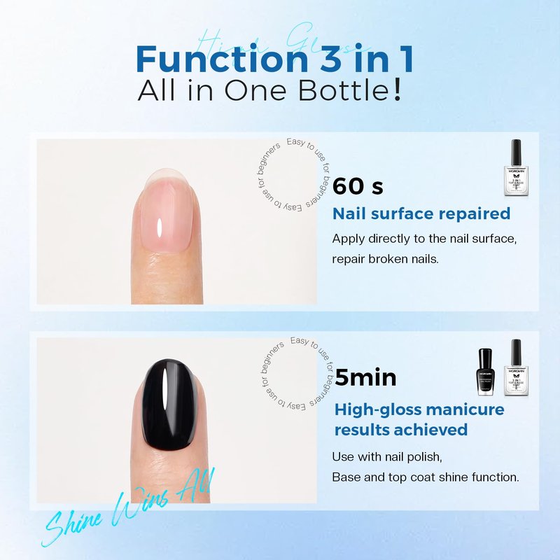 Morovan Base Coat Nail Strengthener: 3 IN 1 Nail Growth Top Coat Clear Quick Dry Nail Polish Strong Repairs Damaged Nail Hardener Long Lasting Shine No Chip Fingernail Treatment Care for Women Girls